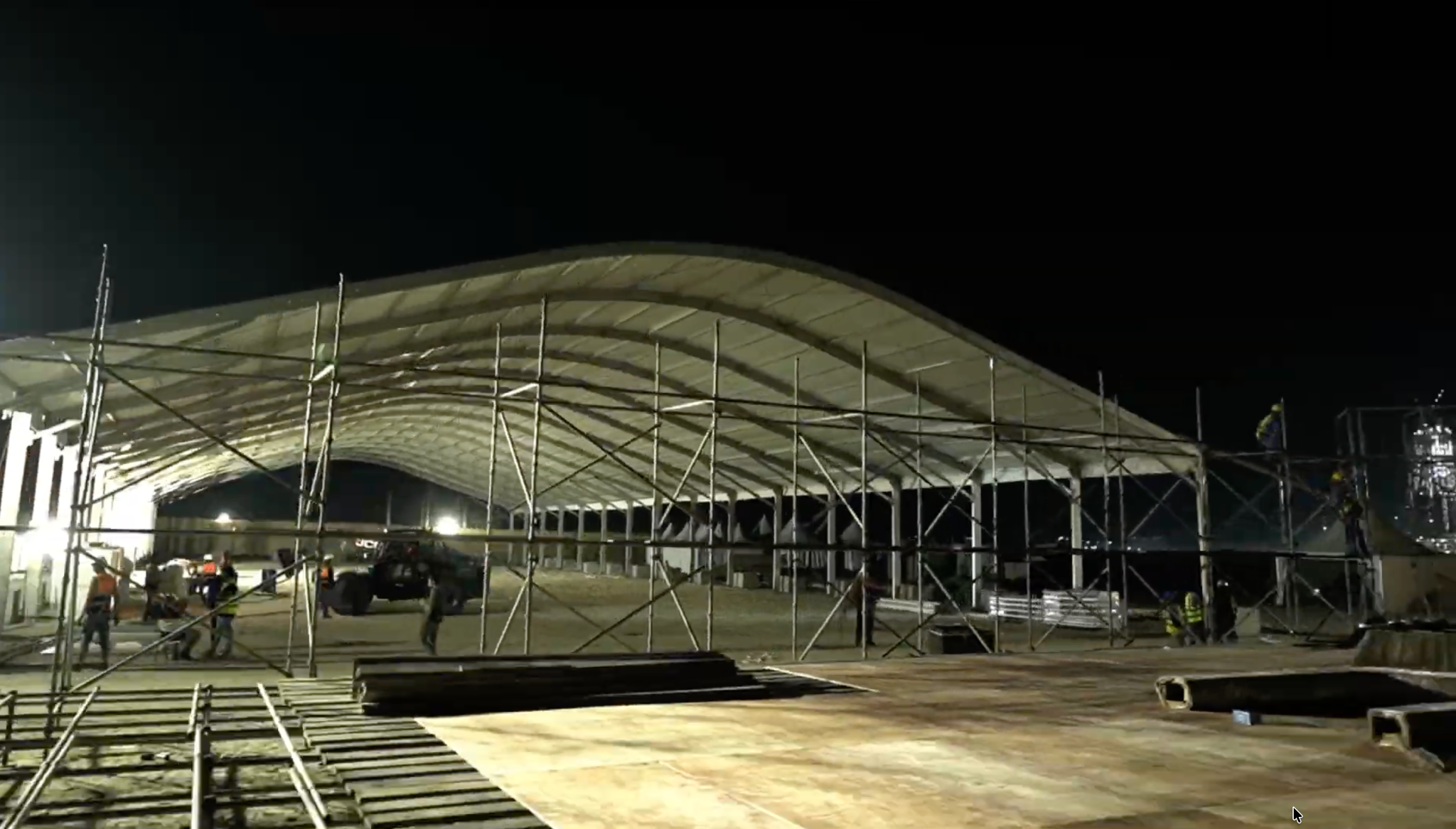 Venue build at night