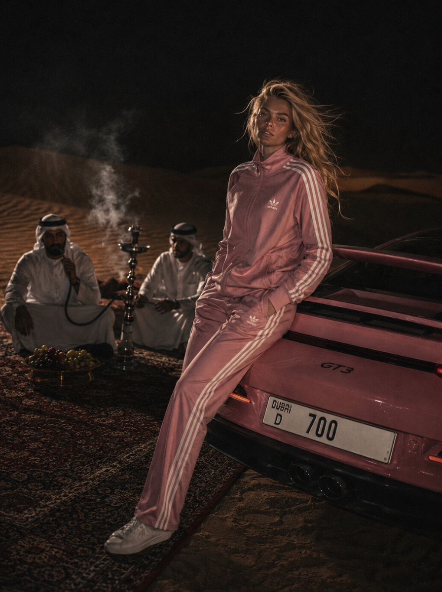 AI fashion scene in the desert